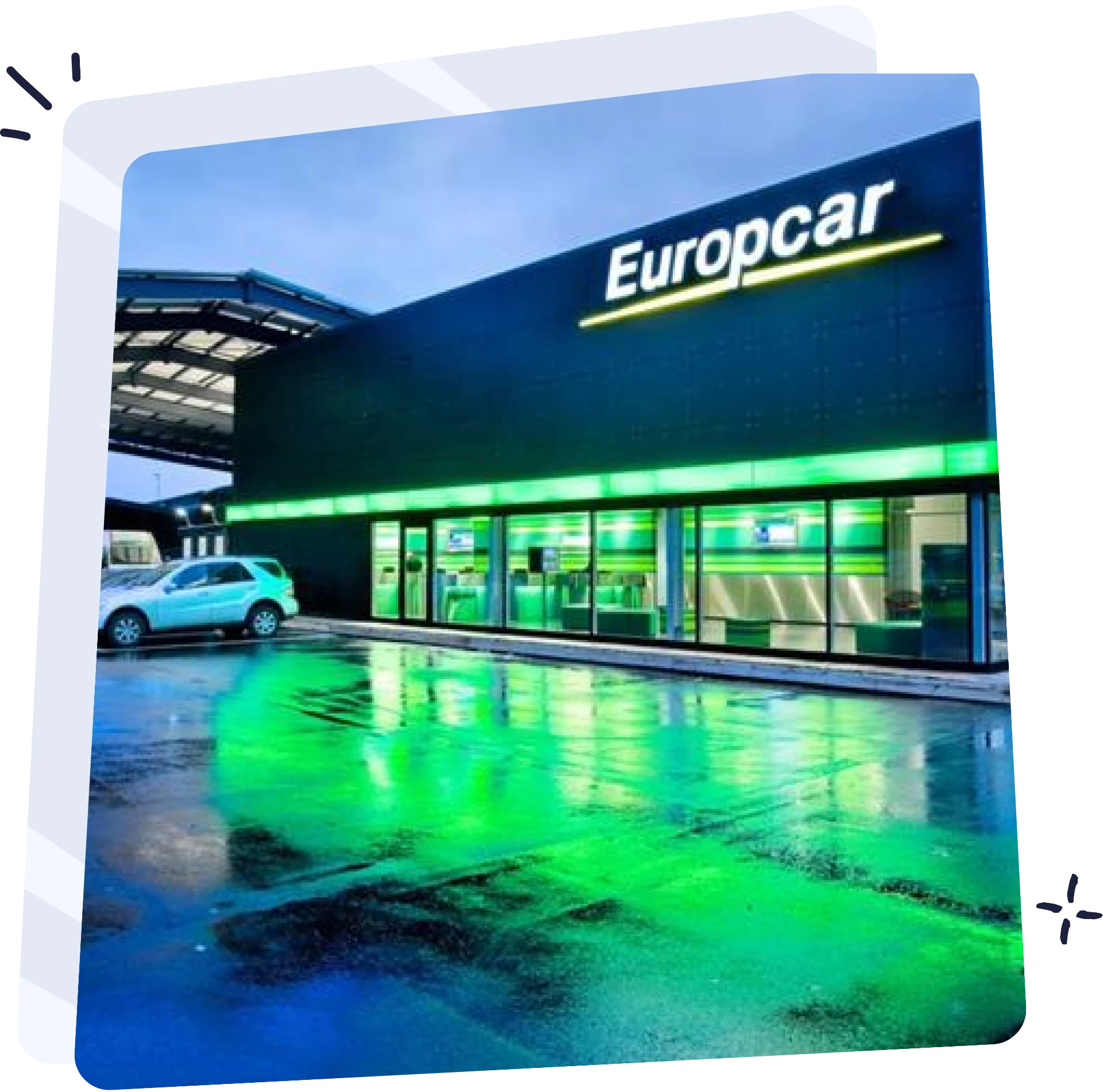 Agence Europcar du groupe Sepamat éclairée en soirée