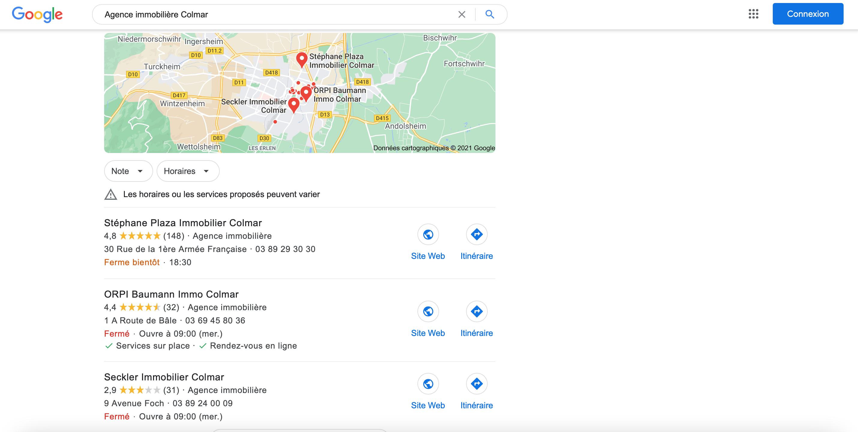 Agence Immobiliere Colmar recherche Google Local Pack