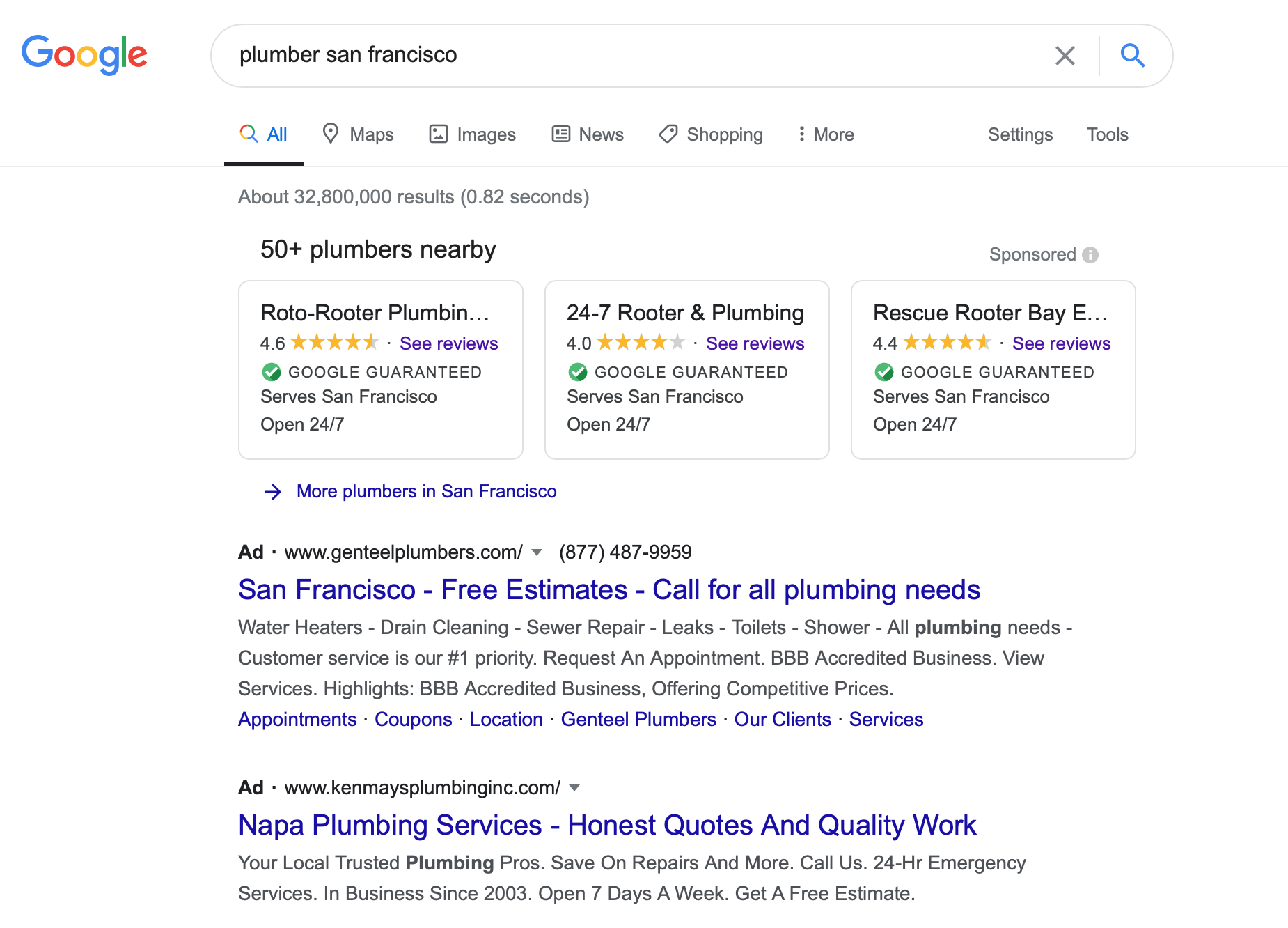 Exemple américain Google Local Services Ads