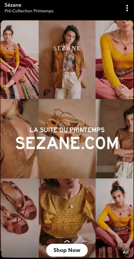 Publicité Sezanne sur Snapchat Exemple