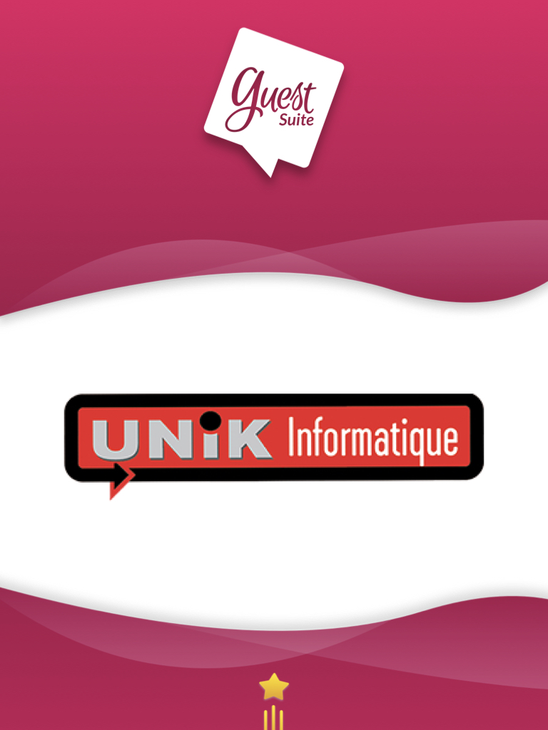 Logo d'UNiK Informatique et logo Guest Suite pour présenter la collaboration